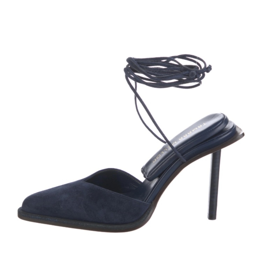NWT Tamara Mellon Comet Dark Blue Suede Lace-up Heels